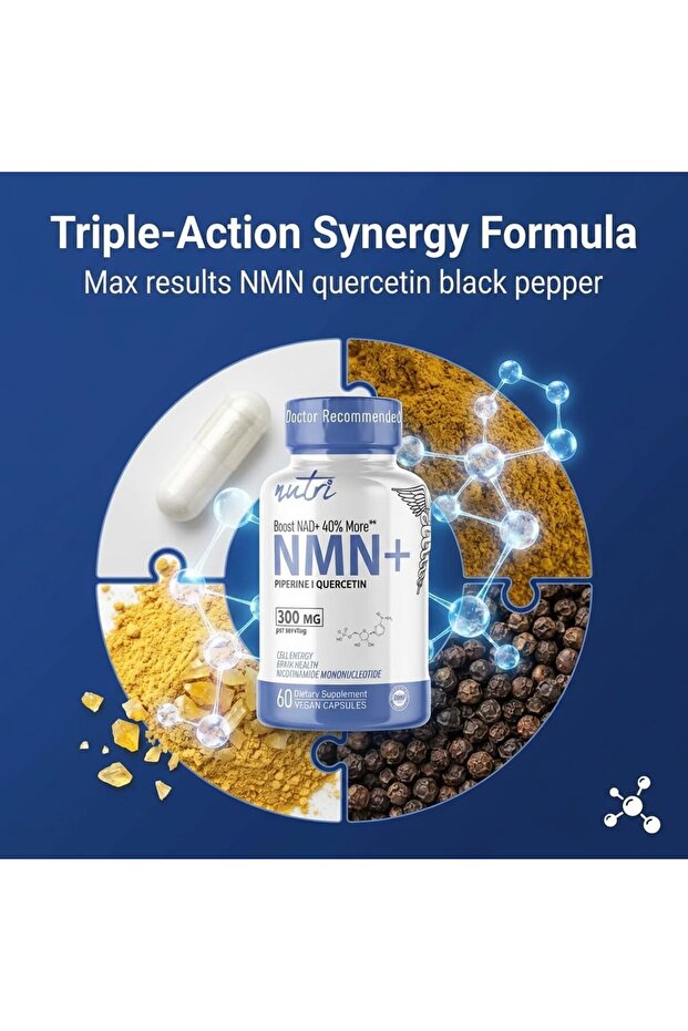 Nmn+ 300Mg Nad Nicotinamide Mononucleotide, 40% More Nad+ with Quercetin 60 Caps