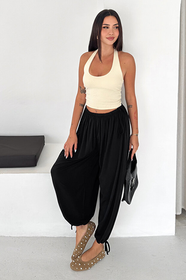 Women's Elastic Waist, Drawstring Cuffs, Loose Shalwar Trousers