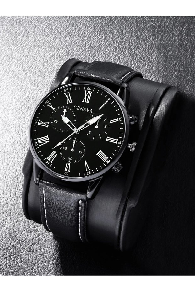 Black D 1/2PCS Set Couple Fashion Casual Leather Watches Ladies Simple Dial Quartz Wristwatches Dres