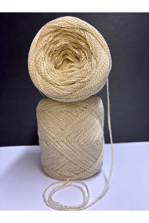 Beige Floss-Wrapped Turquoise Yarn (3 Layers of Winding) (Cottage Style, Seasonal) Knitting Thread 200Gr