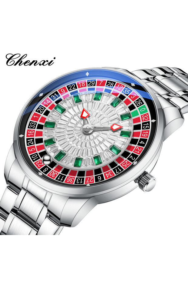 SilverSteel CHENXI Top Brand Fashion 360 ° Rotating Dial Luxury Rhinestone Quartz Watch Luminous Dai