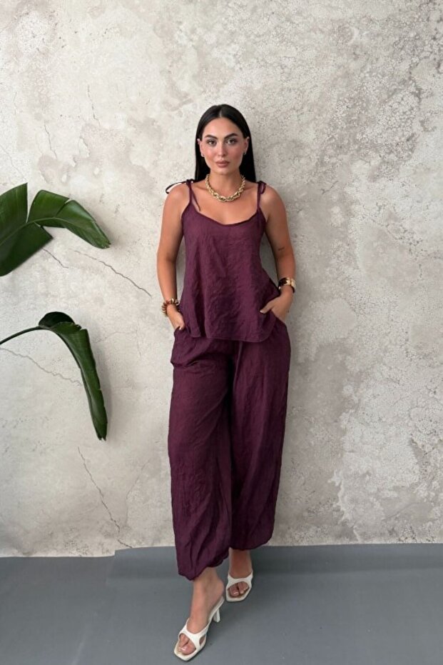 Plum Halter Neck Blouse and Pants Set