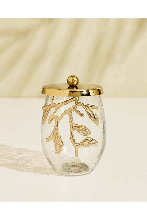 Gold Leaf Hammered Glass Cotton Jar 12.75X10X10Cm