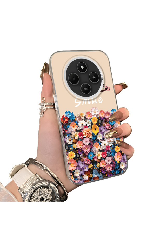Redmi 14C Compatible Silicone Edge Hard Back Case Couple Phone Case with Floral Pattern