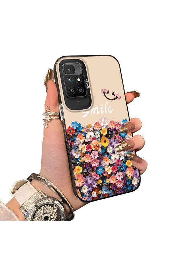 Redmi 10 Compatible Silicone Edge Hard Back Case Couple Phone Case with Floral Pattern