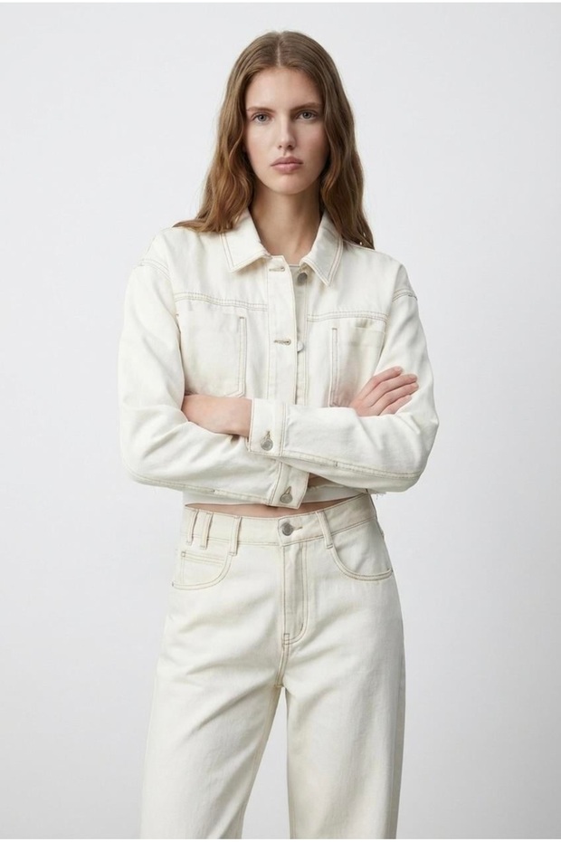 Laser Crop Women's Jacket Ckt01760 Ecru