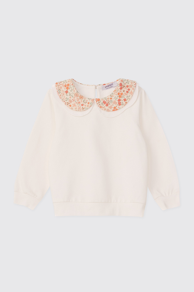 Baby Girl Collared Patterned Ecru Sweatshirt