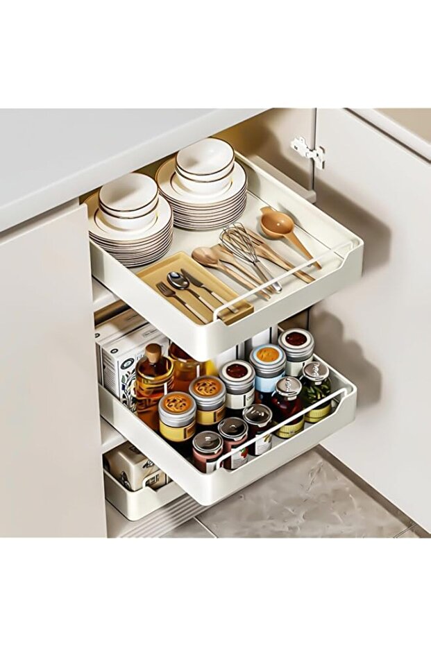 Pull Out Cabinet Organizer, Sliding Drawers for Kitchen Cupboard, No Drill Pull out Cabinet Organizer Fixed with Adhesive Nano Film, for Kitchen, Home (1 Pack)