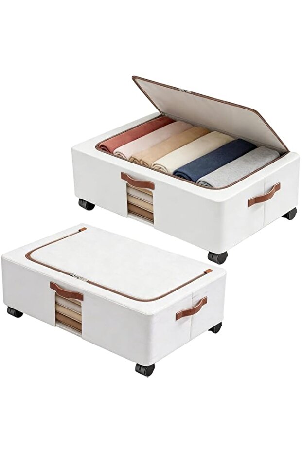 Under Bed Storage Organizer, 2 Pack Large Foldable Underbed Drawer with Wheels and Handle, Side Clear Zipper Lids, Waterproof Storage Bin, Shoes Clothes Container for Bedroom Home