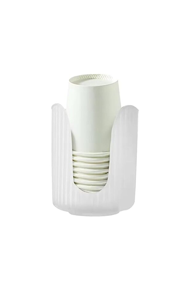 Disposable Paper Cup Holder - White Plastic Compact Space-Saving Organizer Dispenser for Kitchen Countertop or Bathroom Vanity Storage
