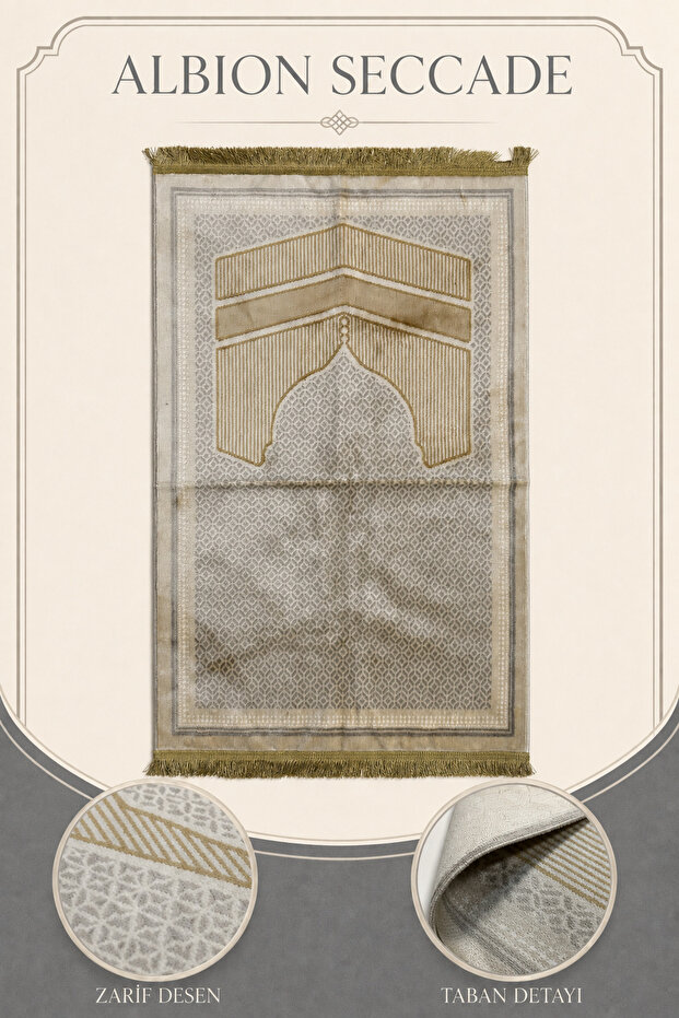 Albion Prayer Rug Velvet Soft Textured Kaaba Patterned Daily Prayer Mat 70X110 | Luxury Prayer Mat - Yellow