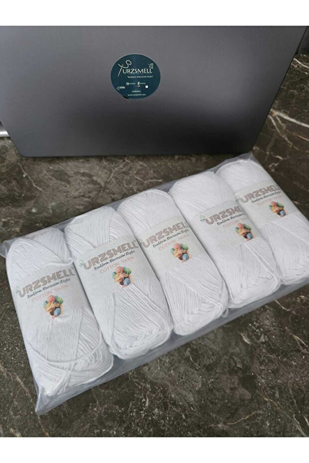 Cotton Knitting Yarn 5-Pack 500 Gr. White (100Gr Quantity, 200Mt Dir.)