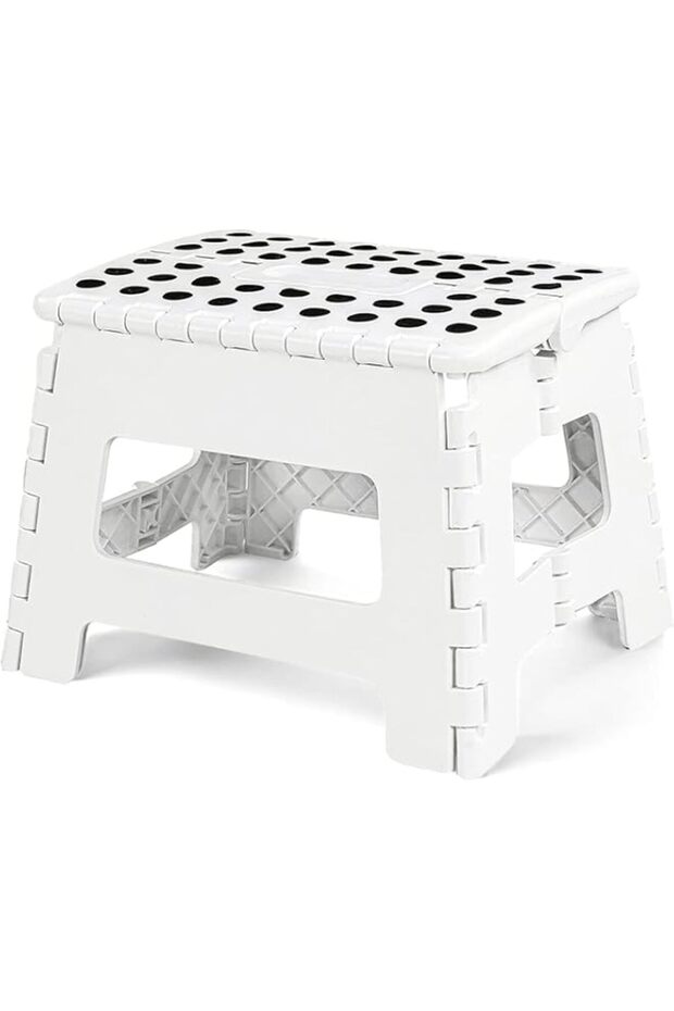 Heavy-Duty Folding Step Stool with Handle - 300 LB Capacity Collapsible Plastic Stool for Adults, Ideal for Bathroom, Kitchen, Home & Office