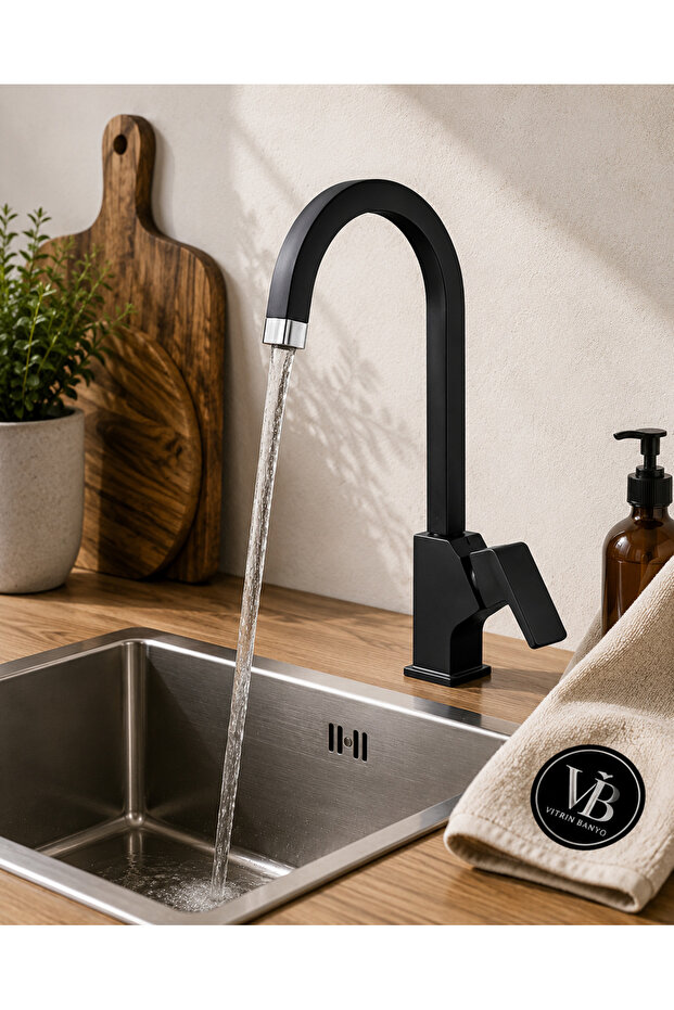 Black Kitchen Sink Faucet – High Swan Spout Single Handle Swivel Kitchen Faucet Sink Tap