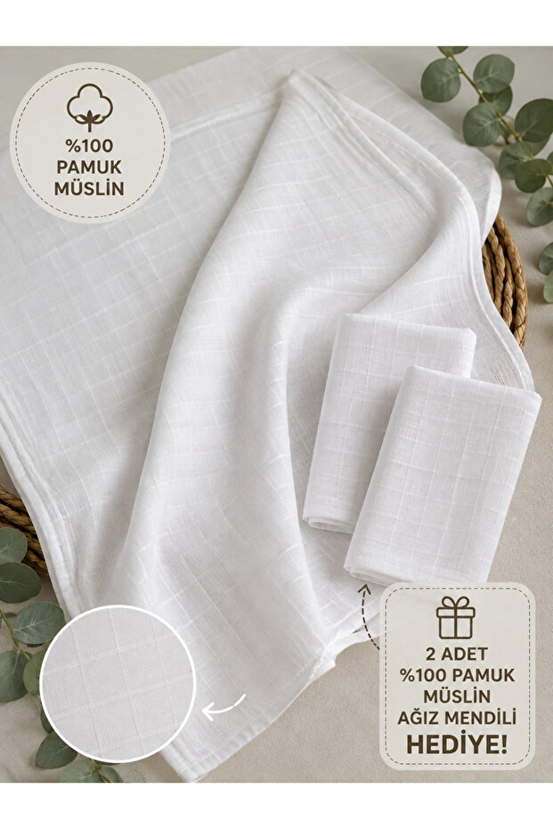 Washed 90X90 cm 100% Cotton Muslin Baby Blanket Multi-Purpose Cover White