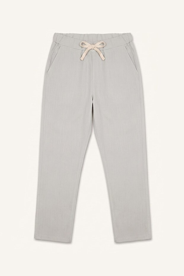 100% Cotton Regular Fit Elastic Tie Waist Beige Trousers H8803Ax26Sm