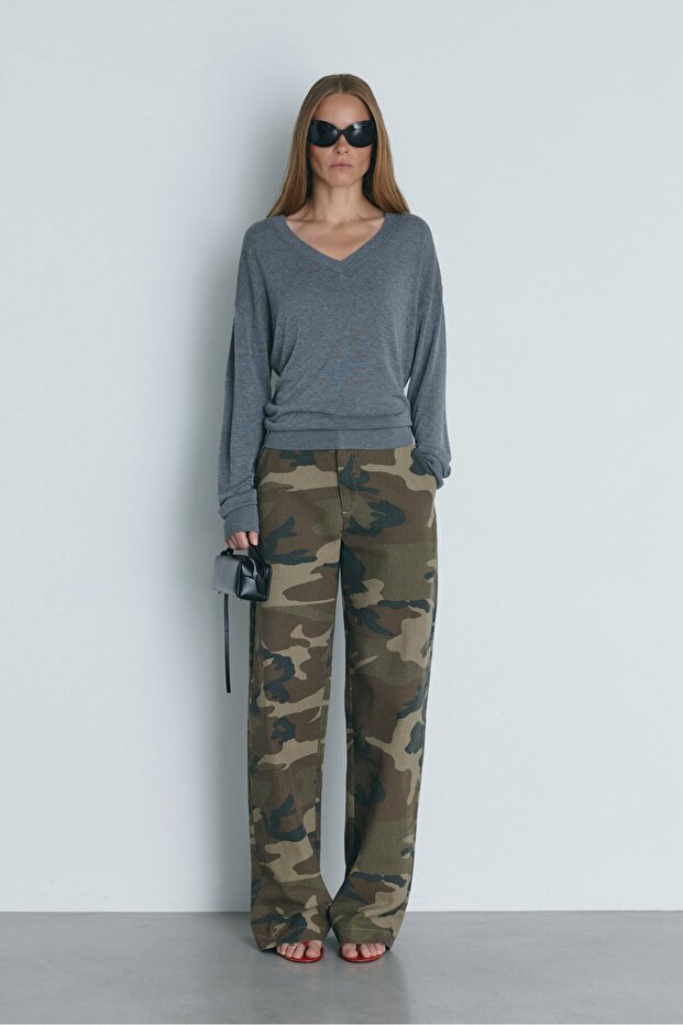 Colorful Camouflage Patterned Gabardine Trousers