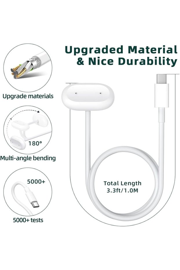 USB-C Magnetic Charging Cable Compatible For Google Fitbit Air | Portable Reinforced Replacement Charging Accessory With 3.3ft/1m Cord -White