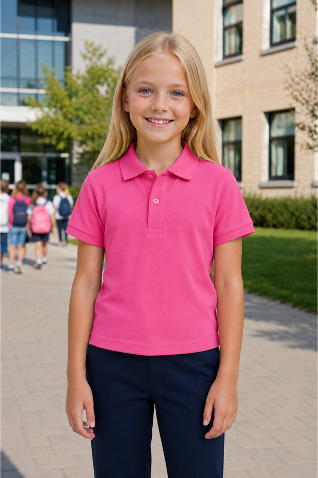 Girls' Premium School Polo Collar 100% Cotton T-Shirt Short Sleeve 8-16 Years |   Children's School Uniform Polo Collar Basic T-Shirt |   Girls' School T-Shirt Soft Textured Breathable Fabric Comfortable Fit Daily Wear