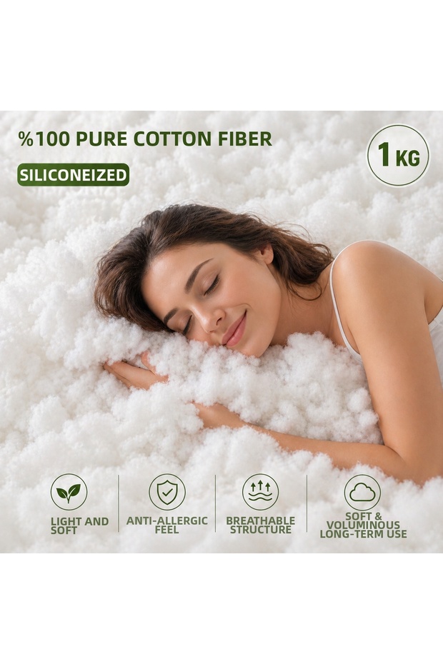 Bead Fiber Pillow Filler 1 kg – Siliconized Fiber Inner Filler