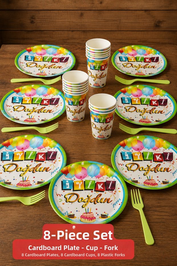 Happy Birthday Cardboard Plate Cup Fork Set Colorful Birthday Party Supplies Birthday Ornament