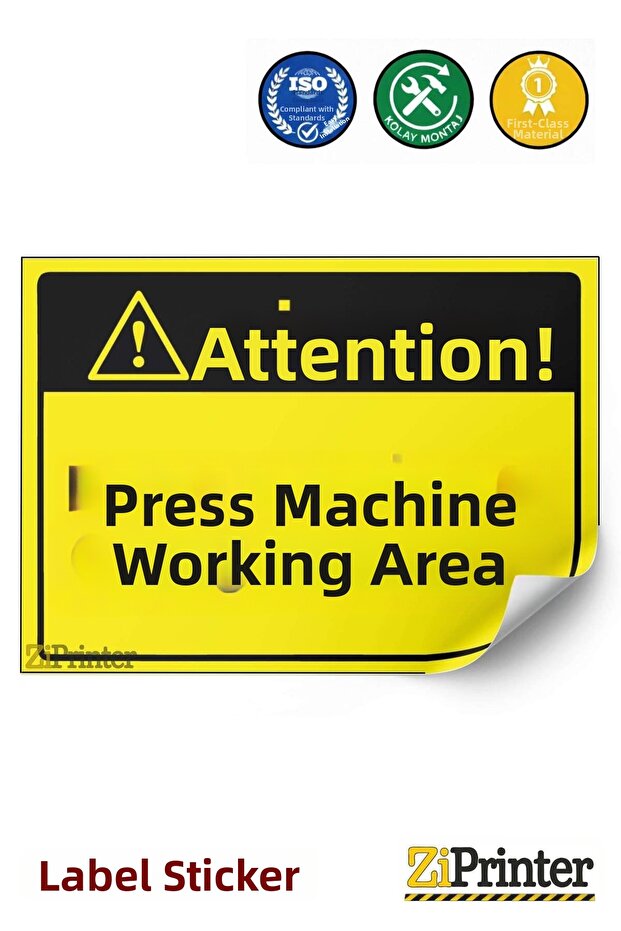 Attention! Press Machine Work Area Isg Warning Sign Label 15X21 cm