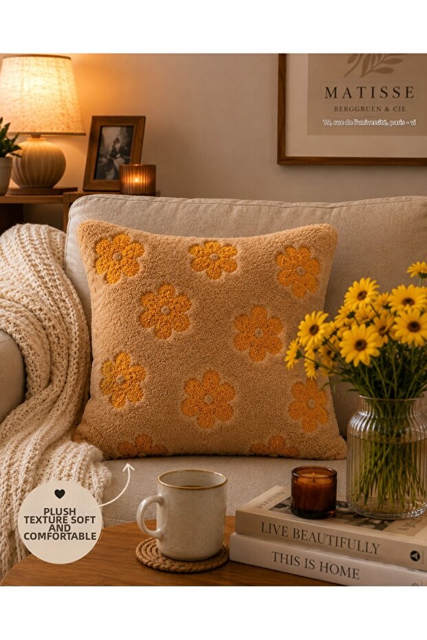 Double-Sided Plush Fabric Papatya Punch Kirlent Cover