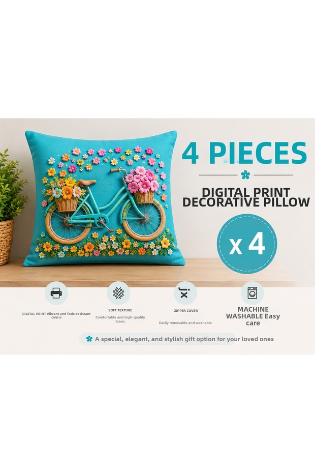 Decorative Throw Pillow Cover 4 Pieces Digital Printing Zippered Soft Textured