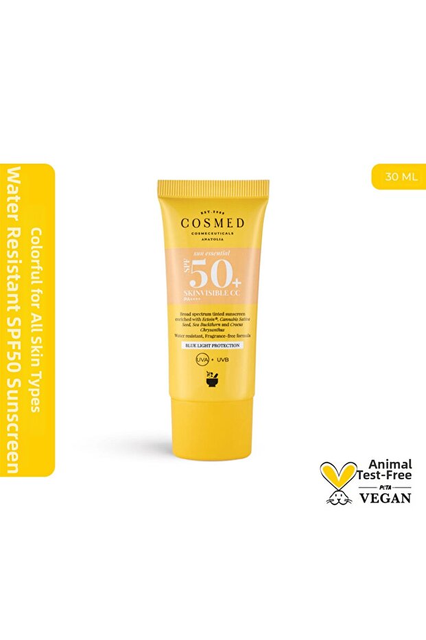 كريم Sun Essential SPF50+ Skinvisible CC لموازنة اللون وحماية البشرة من الشمس، 30 مل