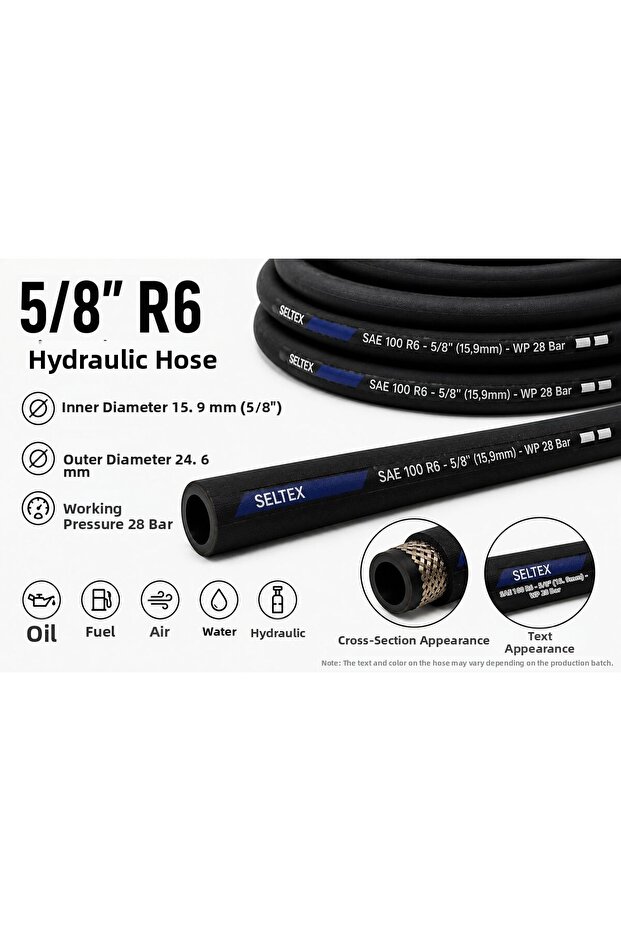 5/8" Sae 100 R6 Hydraulic Hose Oil Air Fuel Hose 1 Meter