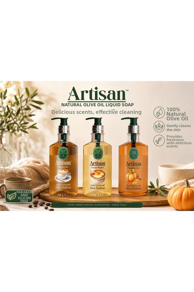 Artisan Natural Olive Oil Liquid Soap Set of 3 (Cappuccino, Creme Brulee, Pumpkin Tart) 600 ml X 3
