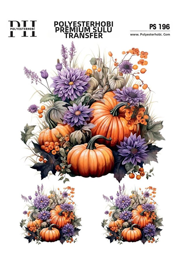 Premium Water Transfer 25X35 Flower and Pumpkin Patterned Ps 196