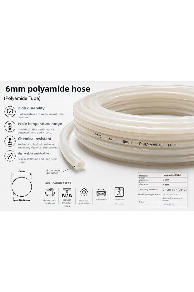 6mm Polyemid Hose Pa12 Transparent Air and Liquid Transfer Hose 5 Meters