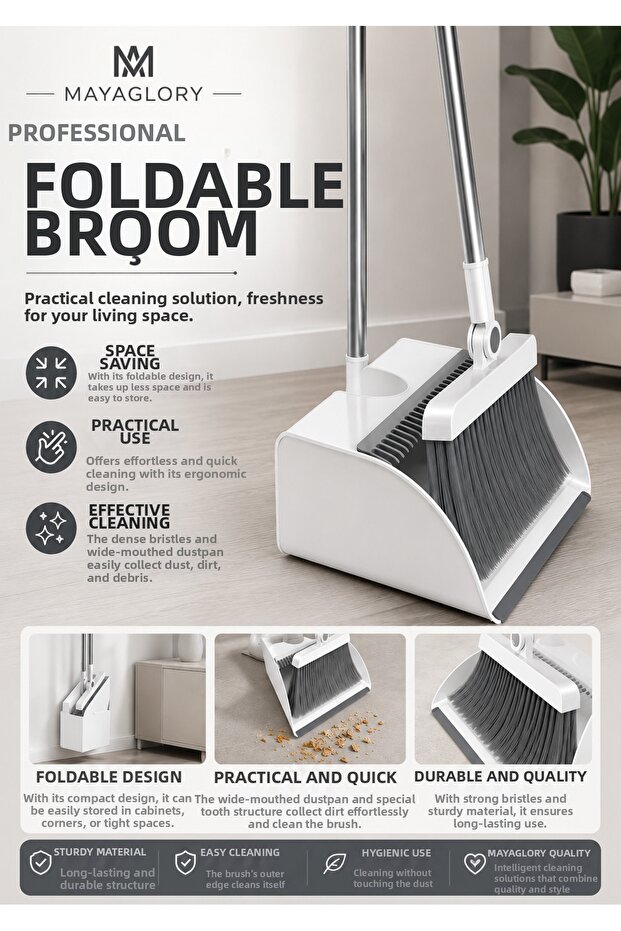 Professional Luxury Dustpan Foldable Dustpan Set White Color Broom Cleaning Supplies