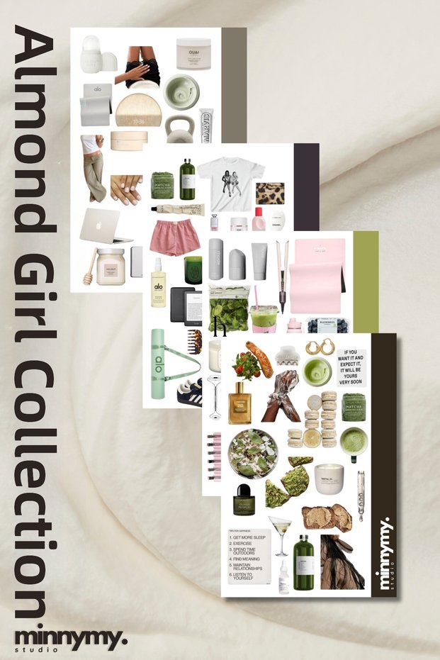 4-Pack Almond Girl Collection Stickers, Decals, Agenda, Diary, Planner, Bullet Journal, Scrapbook