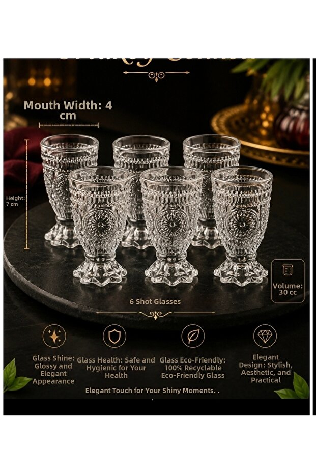 Shot Glass 6-Pack Sun Model 30 Cc Volume 7 cm Height 4 cm Mouth Stylish Design
