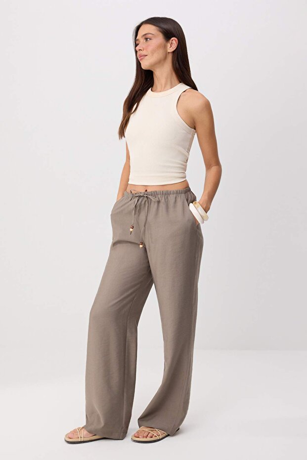 Vizon Modal Beli Lastikli Wideleg Geniş Paça Pantolon TWOSS26PL00105 - 2