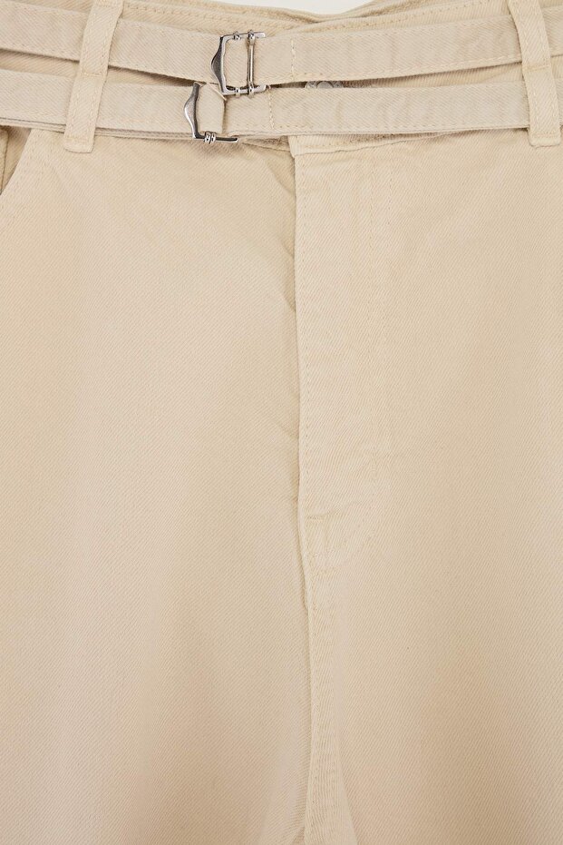 Ekru Yüksek Bel Kemer Detaylı %100 Pamuk Non-Stretch Wide Leg/Geniş Paça Jeans TBBSS26CJ00017 - 5