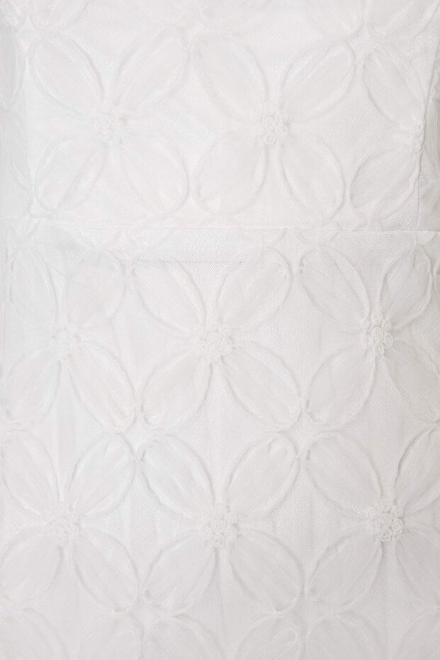 Beyaz Çiçek Dokulu Tül Mini Astarlı Elbise TPRSS26EL00178 - 8