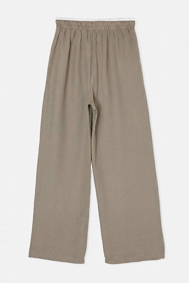 Haki Beli Latikli Ayarlı Cepli Muslin Pantolon TDRSS26PL00049 - 3