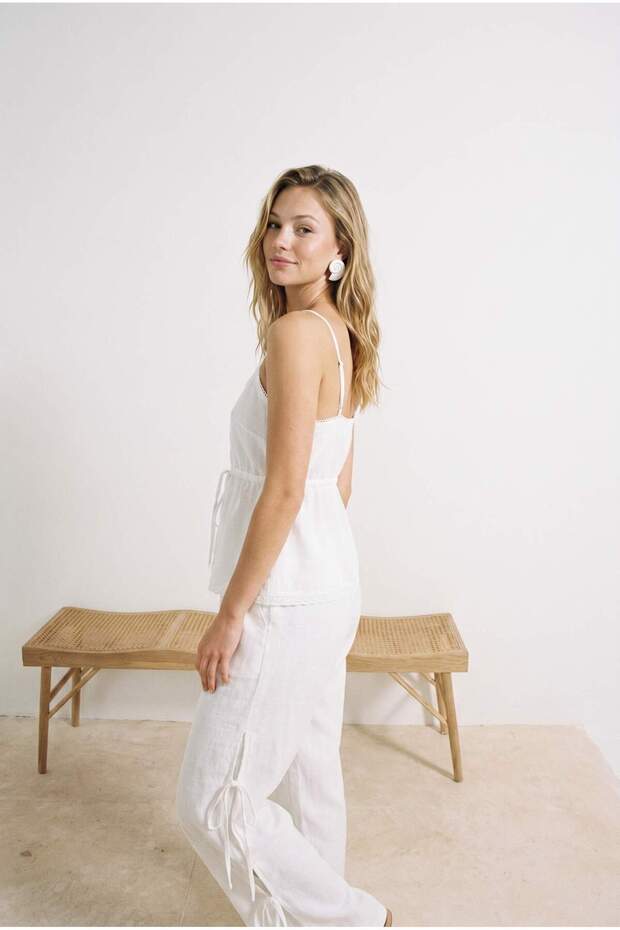 Ekru Dokuma Maxi Plaj Bluz Pantolon Takım TBESS26AU00086 - 4