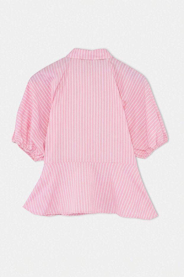 Pembe Çizgili Balon Kol Detaylı Gömlek TWOAW27GO00021 - 3