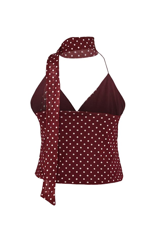 Bordo Tül Örme Büyük Beden Bluz - 3