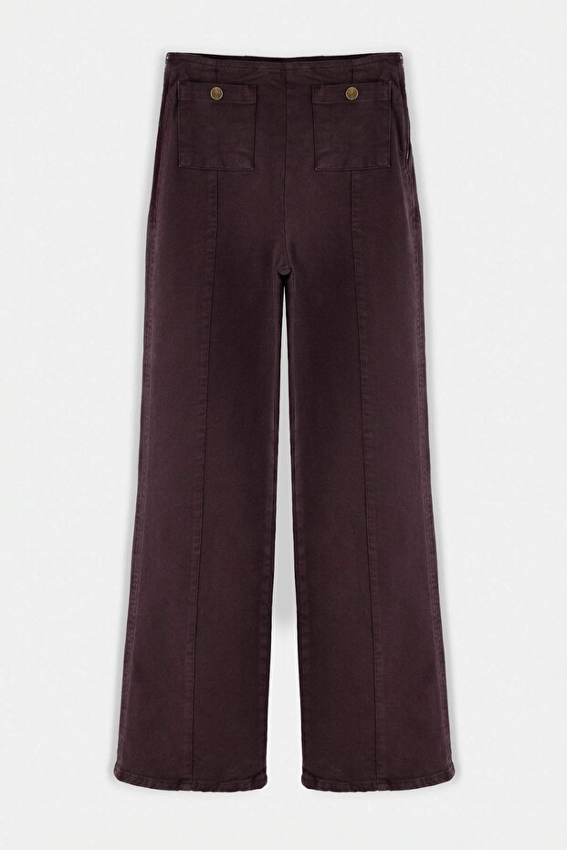 Kahverengi Düğme Detaylı Orta Esnek Yüksek Bel Wide Leg Jeans TWOSS26JE00166