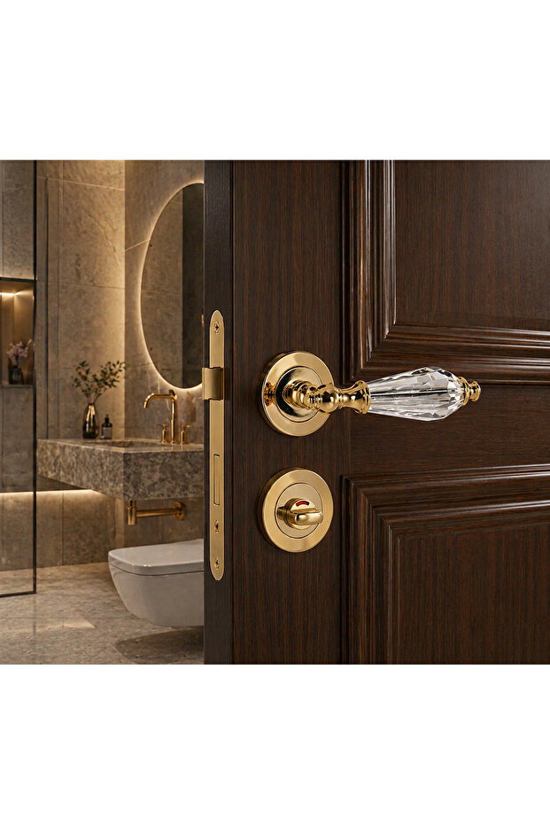 Luxury Zamak Rosette Door Handle (Wc) Diamond Gold Albifirin Satin 6 Year Warranty