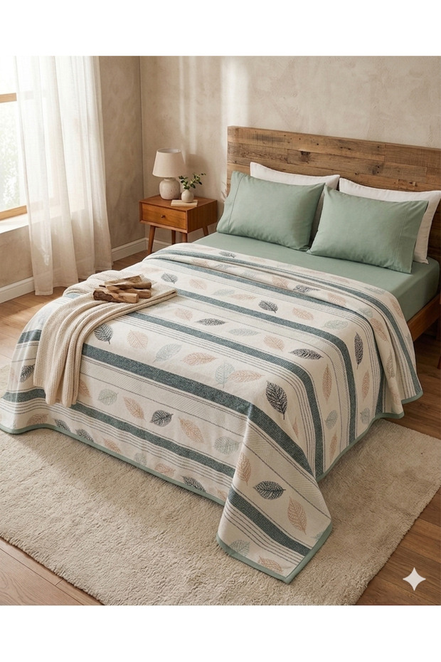 Leaf Patterned Sheet with Elastic Double Pique Set - 1