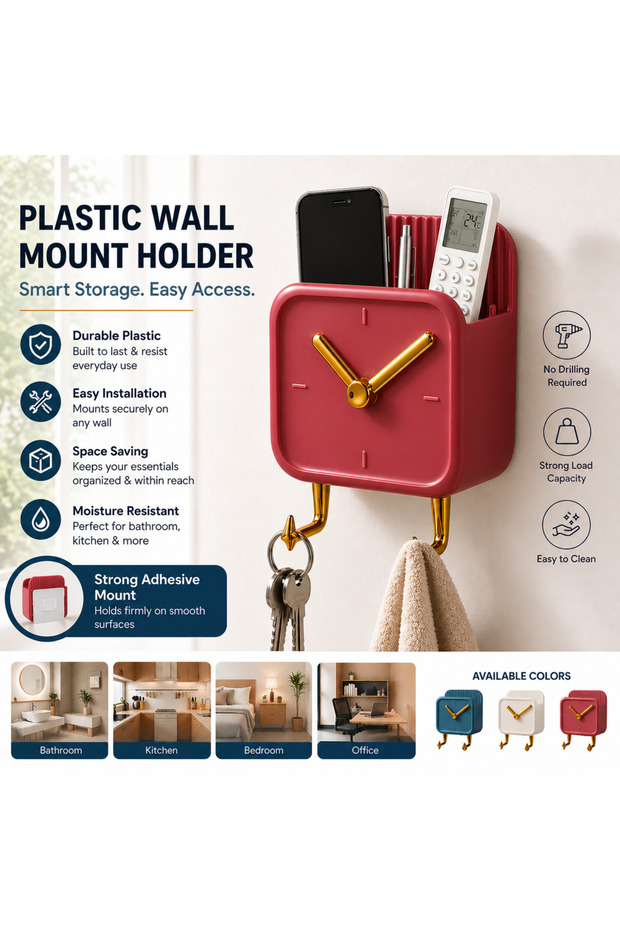 Wall Mount Holder for Bathroom & Kitchen – Decorative Organizer with Gold Accents, Mail & Key Rack