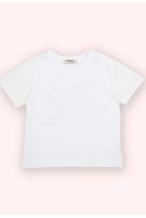 Baby Crew Neck Minimal Embossed Printed T-Shirt 0-5 Years White
