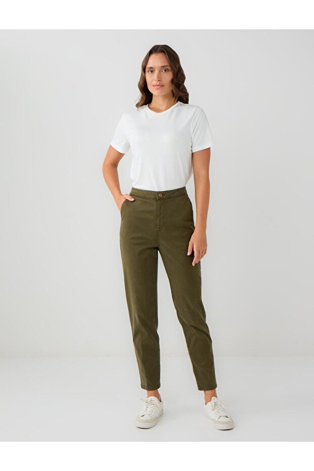 Khaki Normal Waist Normal Leg Gabardine Trousers