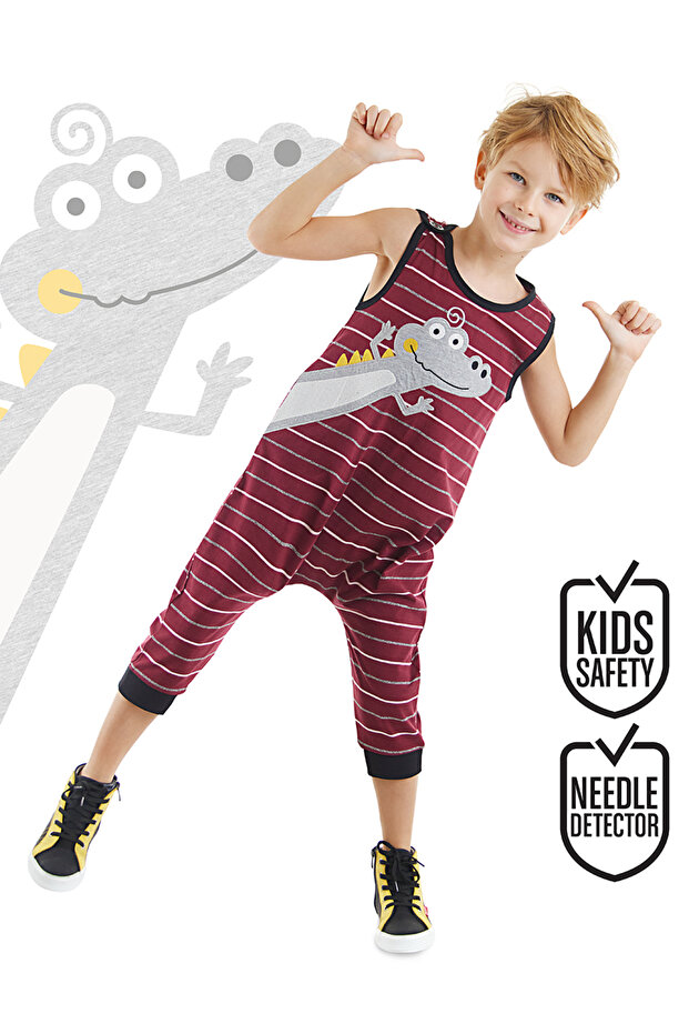 Funny Crocodile Boy's Cotton Claret Red Jumpsuit